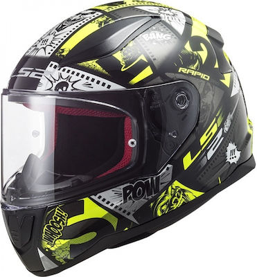 LS2 Rapid Mini Vignette Junior Kids Full Face Helmet ECE 22.05 1200gr Black/H-V Yellow FF353JVG