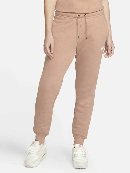 Nike Sportswear Essential Ψηλόμεσο Παντελόνι Γυναικείας Φόρμας με Λάστιχο Ροζ Fleece
