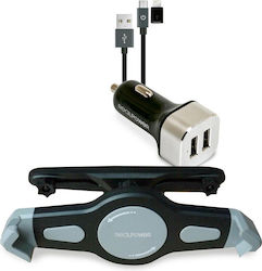 RealPower Holder + Charging Adapter Încărcător Auto cu Porturi 2xUSB-A și Cablu Lightning / Micro-USB