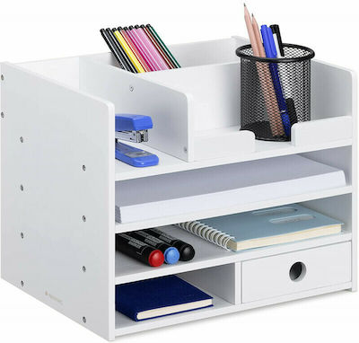 Wooden Desk Organizer in White Color 24x26x33cm.