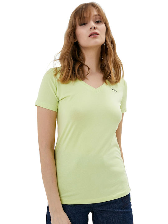 Pepe Jeans Violette Women's T-shirt with V Neckline Soft Lime