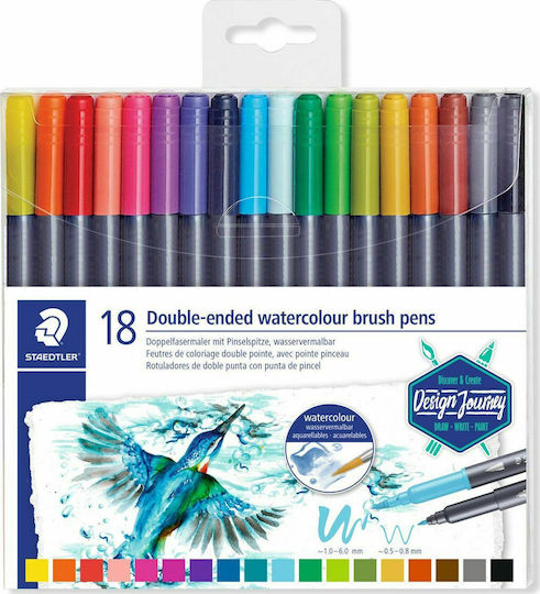 Staedtler Fiber Pen Zeichenstifte Zeichnung Wasser mit Doppelspitze Set 18 Farben