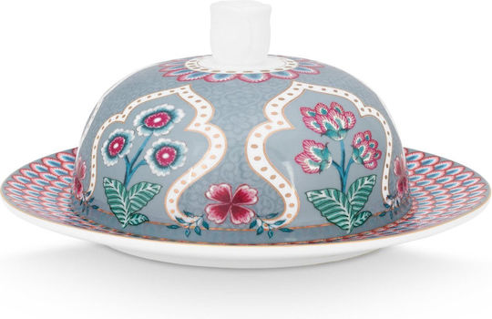 PiP Studio Flower Festival Butter Dish made of Porcelain Light Blue