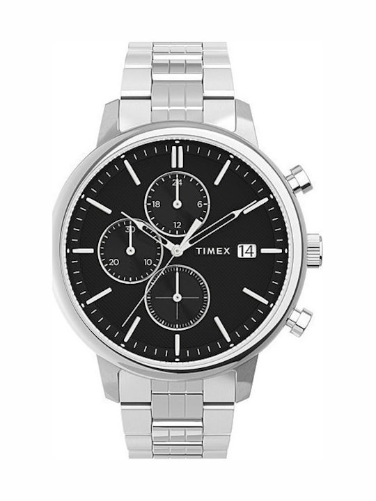 Timex Чикаго Мъжки часовник 45мм Хронограф На батерия с Сребърна Метална гривна