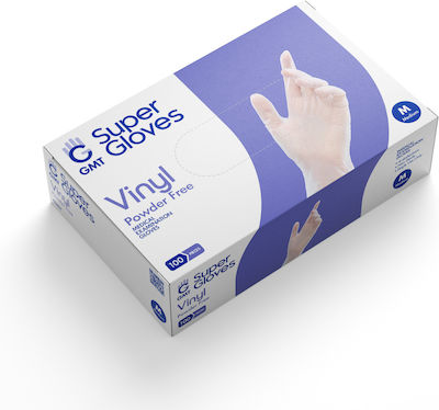 GMT Super Gloves Vinyl Examination Gloves Powder Free Transparent 100pcs