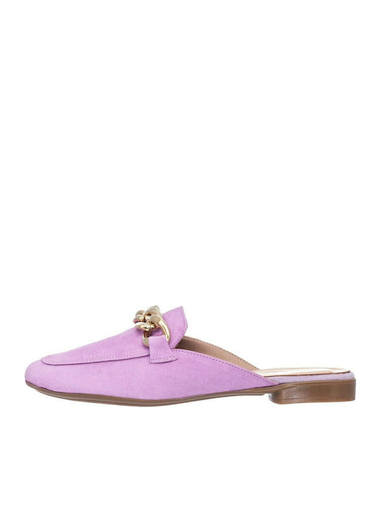 Flat Δερμάτινα Mules σε Μωβ Χρώμα