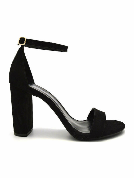 Sante Women's Sandals Black with Chunky High Heel