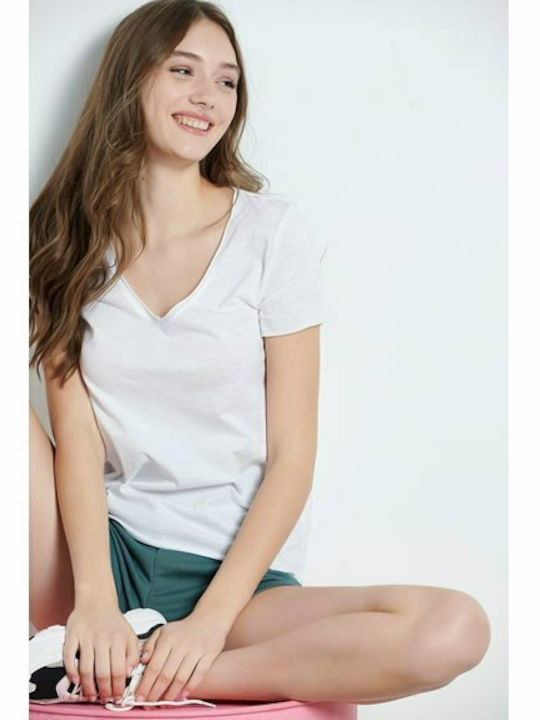 BodyTalk Γυναικείο Αθλητικό T-shirt με V Λαιμόκοψη Λευκό