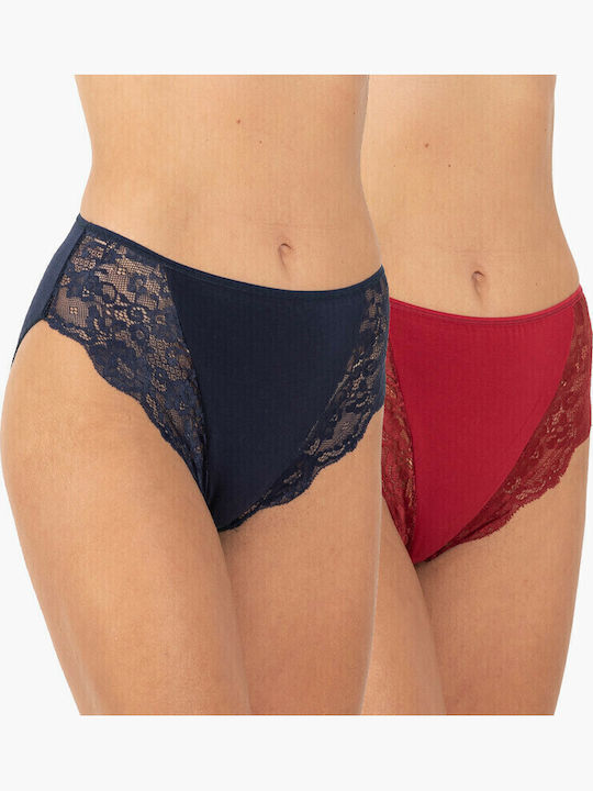 Γυναικεία Slip 2Pack με Δαντέλα Bordeaux/Blue
