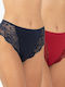 A.A UNDERWEAR Βαμβακερά Γυναικεία Slip 2Pack με Δαντέλα Bordeaux/Blue