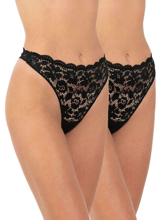 Damen Zeichenfolge 2Pack mit Spitze Schwarz