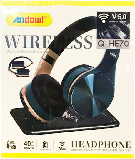 Andowl Q-HE70 Bluetooth Wireless On Ear Headphones with Radio Black