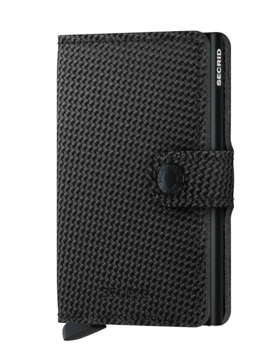 Miniwallet Carbon Δερμάτινο Ανδρικό Πορτοφόλι Καρτών με RFID και Μηχανισμό Slide Μαύρο