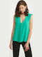 Women's Summer Blouse Sleeveless with V Neckline Green
