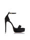 Sante Platform Fabric Women's Sandals with Ankle Strap Black with Thin High Heel