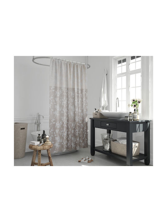 Max Home Flower 4247 Κουρτίνα Μπάνιου Υφασμάτινη 180x200 cm Μπεζ