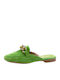 Flat Suede Mules in Green Color