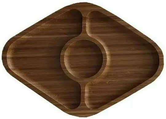 Schafer Wooden Dessert Divided Serving Plate with 3 Slots Brown 28x20x2cm