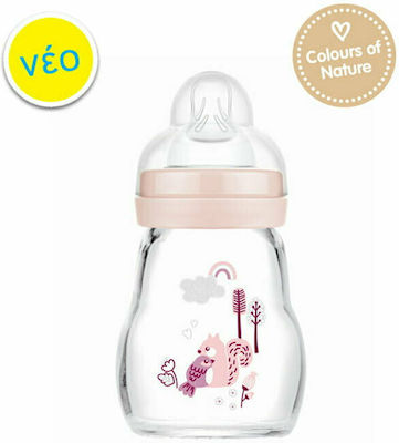 Mam Glass Bottle Feel Good Forest with Silicone Nipple for 0+, 0+ m, months Pink Squirrel 170ml 1pcs