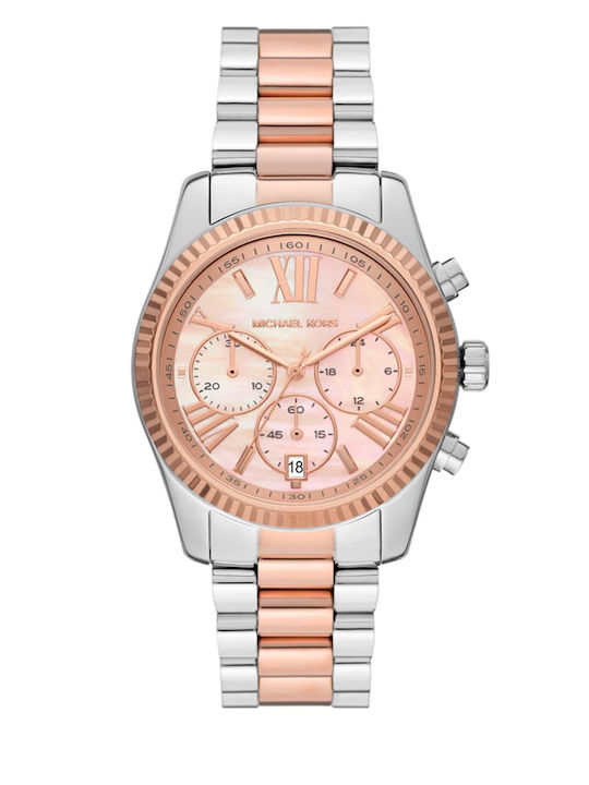 Michael Kors Lexington Damen Uhr Chronograph mit Metallarmband Silver / Rose Gold