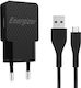 Energizer Φορτιστής με Θύρα USB-A και Καλώδιο micro USB Μαύρος (AC1AEULMCM)