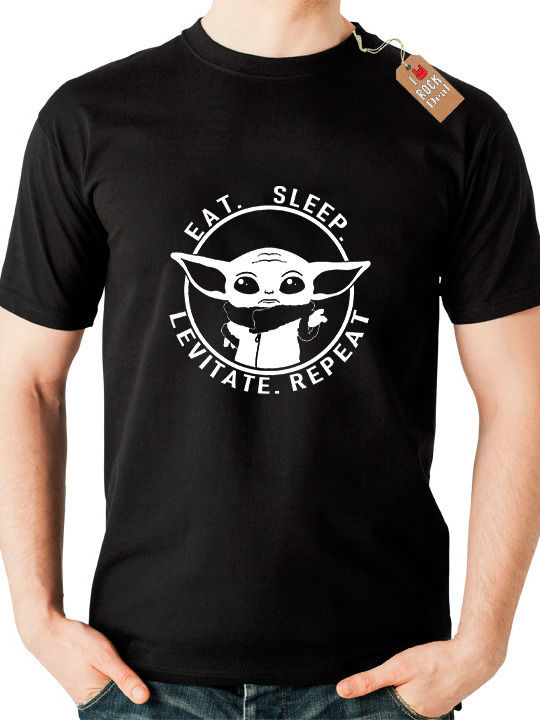 Rock Deal Baby Yoda, Eat Sleep Levitate Repeat Tricou Star Wars Negru Bumbac ST2000YOD