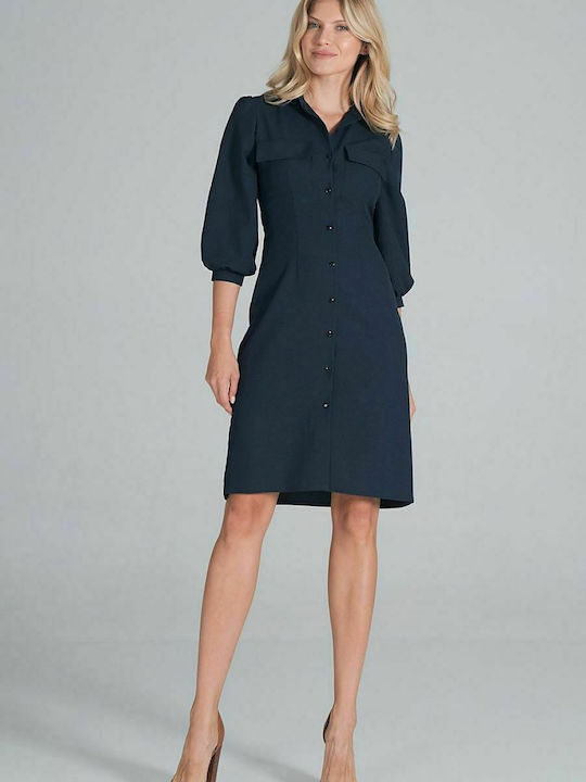 Figl Midi Shirt Dress Dress 3/4 Sleeve Navy Blue