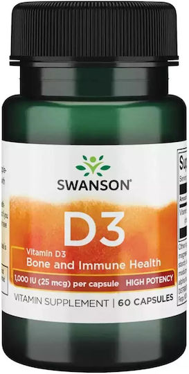 Swanson Vitamin D3 1000iu High Potency Βιταμίνη για Ενίσχυση του Ανοσοποιητικού & την Υγεία των Οστών 1000iu 60 κάψουλες