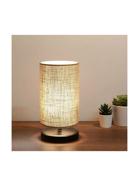 Megapap Huls Wood Table Lamp for Socket E14 with Brown Shade and Black Base