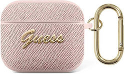 Guess Script Metal Logo Θήκη Πλαστική με Γάντζο σε Ροζ χρώμα για Apple AirPods 3