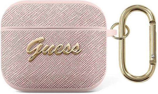 Guess Script Metal Logo Θήκη Πλαστική με Γάντζο σε Ροζ χρώμα για Apple AirPods 3