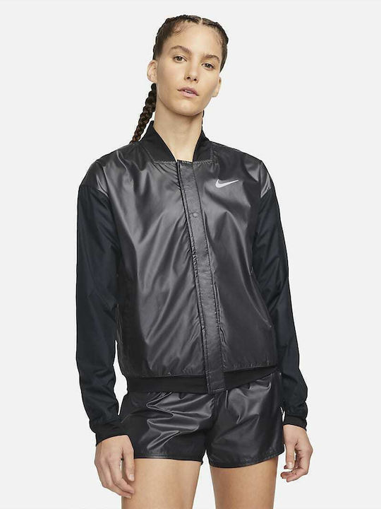 Nike Swoosh Run Κοντό Γυναικείο Bomber Jacket Μαύρο