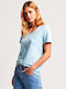 Superdry Women's T-shirt with V Neckline Light Blue