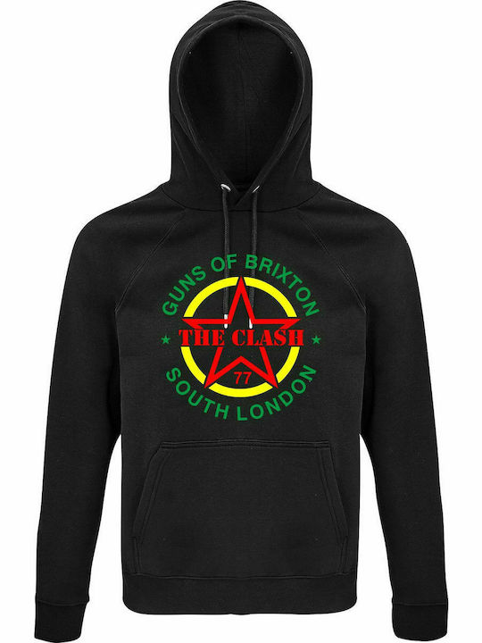 Hoodie Unisex, Organic " THE CLASH, GUNS OS BRIXTON, SOUTH LONDON ", Black