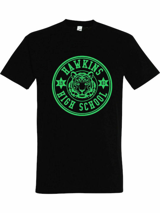 Hawkins High School, Stranger Things Ανδρικό T-shirt Balck / Green με Στάμπα