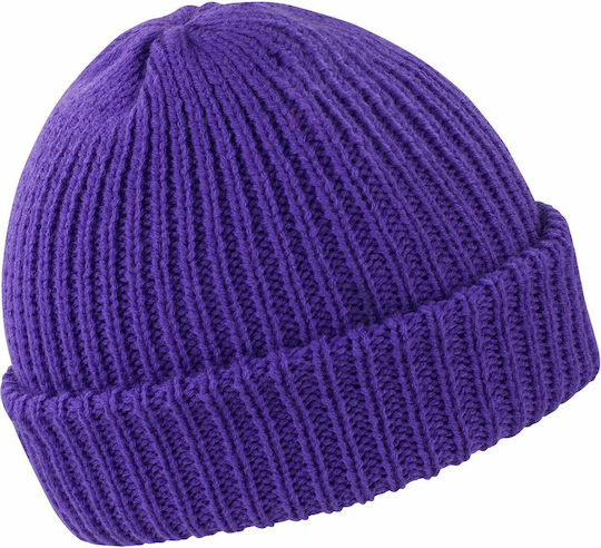 Ribbed Beanie Cap Purple