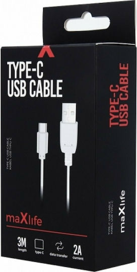 Maxlife USB 2.0 Cable USB-C male - USB-A Λευκό 2m MAXLIFETYPEC2