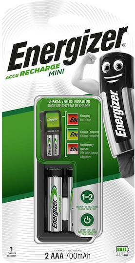 Energizer ACCU Recharge Mini Ladegerät 2 Batterien Ni-MH Größe AA/AAA Set mit 2x AAA 700mAh