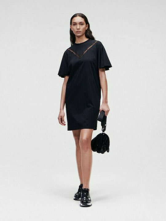 Karl Lagerfeld Καλοκαιρινό Mini T-shirt Φόρεμα Μαύρο