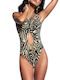 One Piece Swimsuit With Removable Padding Animal Print Black