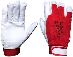 River Gloves for Work Red Leather 2pcs