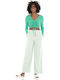 Wide Women's High-waisted Fabric Trousers in Paperbag Fit Green
