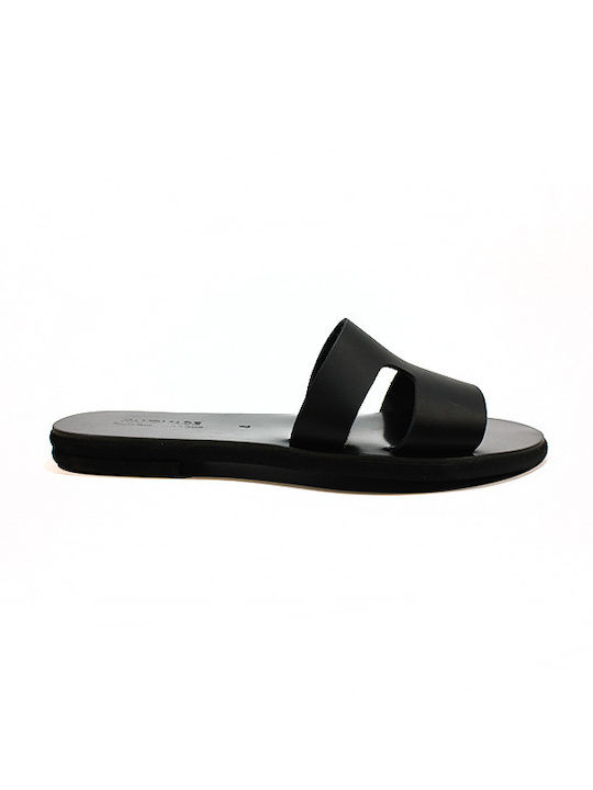 Women's leather sandals in black color