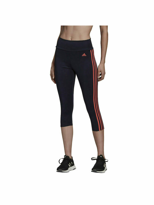 Adidas 3 Stripes Training Γυναικείο Capri Κολάν Ψηλόμεσο Μπλε