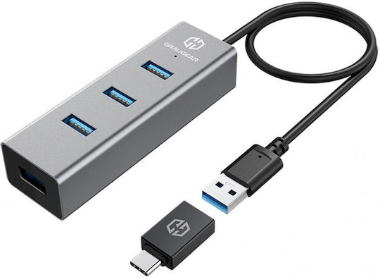 Graugear USB Hub 4 Ports USB 3.0 with Connecting to a Computer USB-A / USB-C Gray