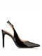 Envie Shoes Patent Leather Pointed Toe Stiletto Black High Heels with Strap