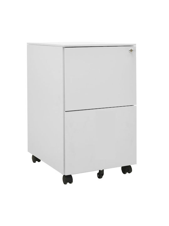 Office Storage Metal Drawer with Wheels, Lock & 2 Drawers Light Grey L39xW45xH67cm