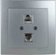 Geyer Διπλή Πρίζα Δικτύου και Τηλεφώνου RJ45/RJ11 με Πλαίσιο Τύπου Cat6 σε Ασημί Χρώμα 24131049