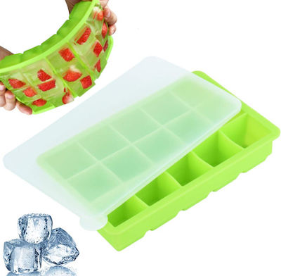 Silicone Ice Cube Tray 15 Slots with Lid Green 320646