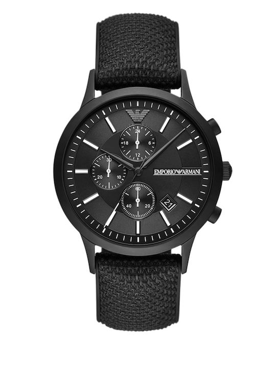 Emporio Armani Renato Ανδρικό Ρολόι 43mm Χρονογράφος Μπαταρίας με Μαύρο Καουτσούκ Λουράκι